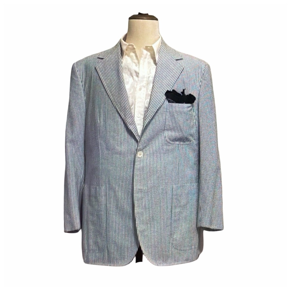 Alan NY Men’s Blue White Seersucker Suit | Summer Classic | Southern Charm - Picture 2 of 15